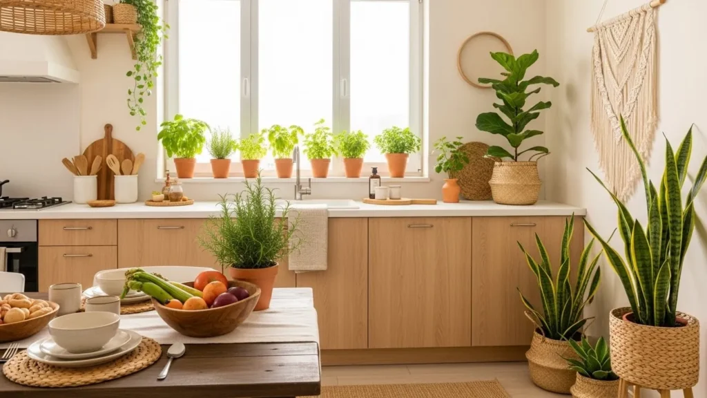 Greenery in organic modern kitchen