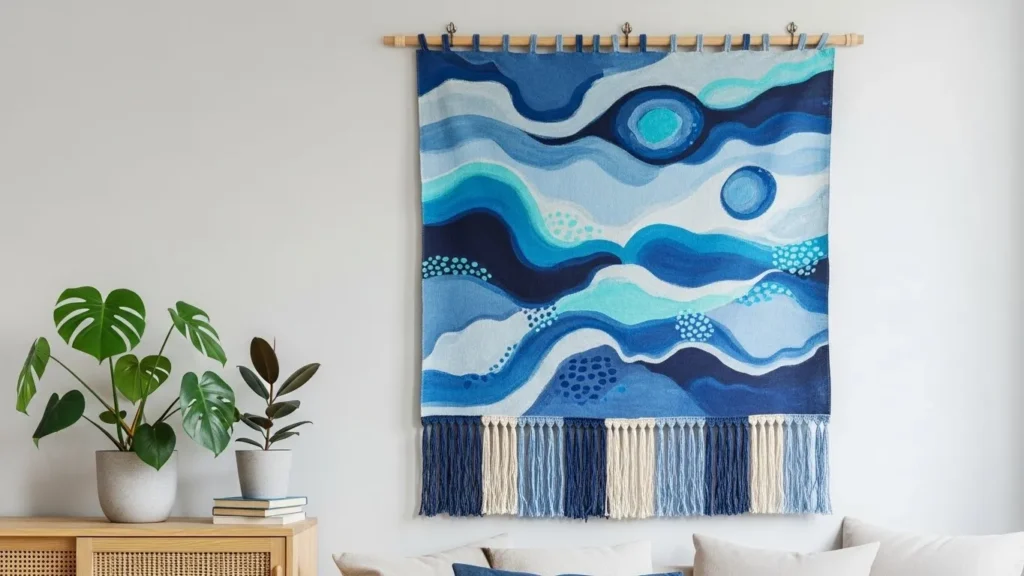 Blue wall tapestry DIY decor