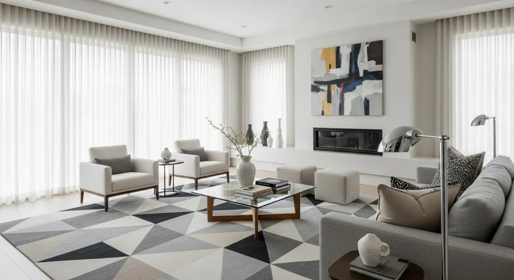 Contemporary living room with modern area rug