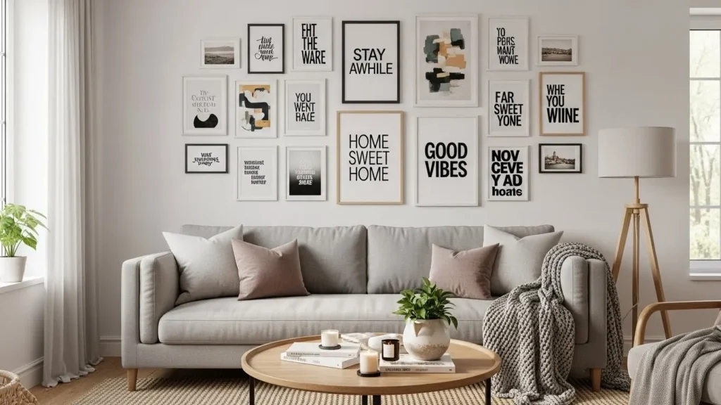 Typography and quote living room gallery wall