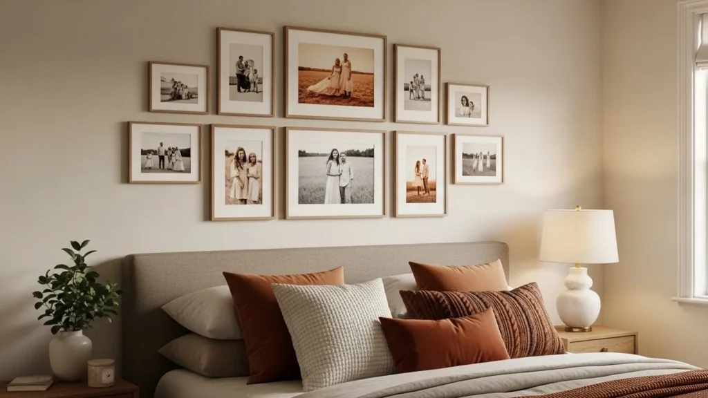 Photo only bedroom gallery wall design