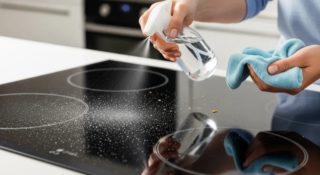 Removing light stains from a glass cooktop using vinegar