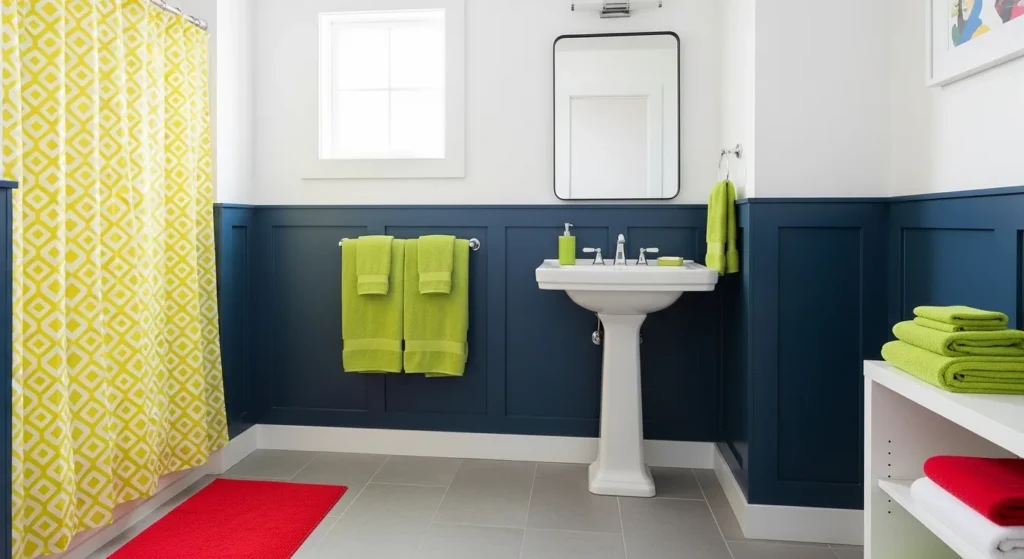 Bold color boys bathroom design