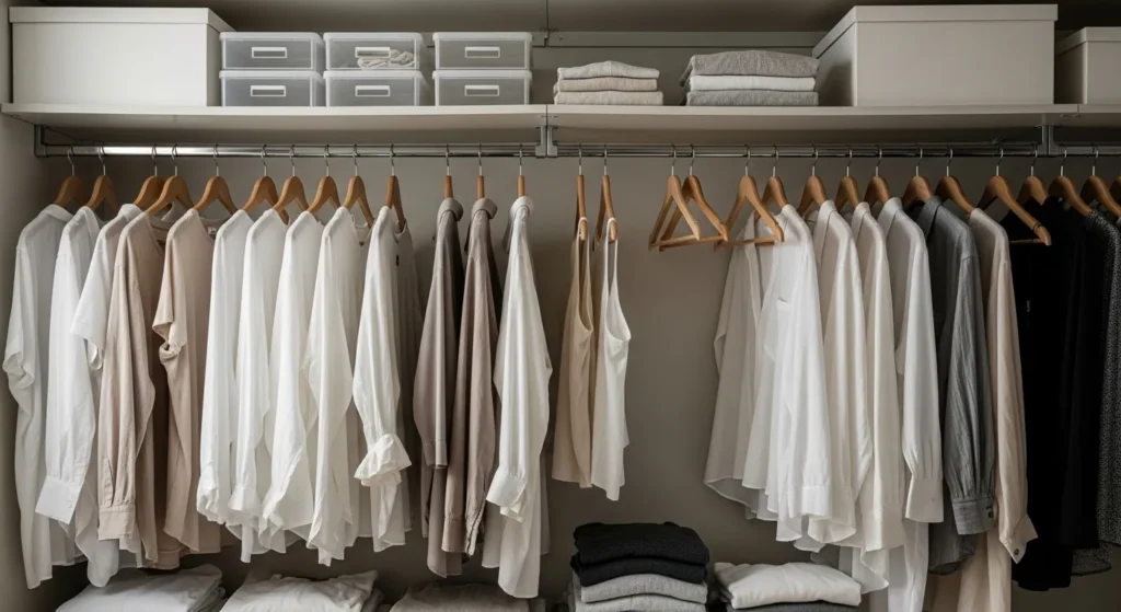 Simplified wardrobe with only essential clothing