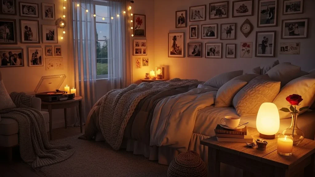 Romantic bedroom with personal decor touches