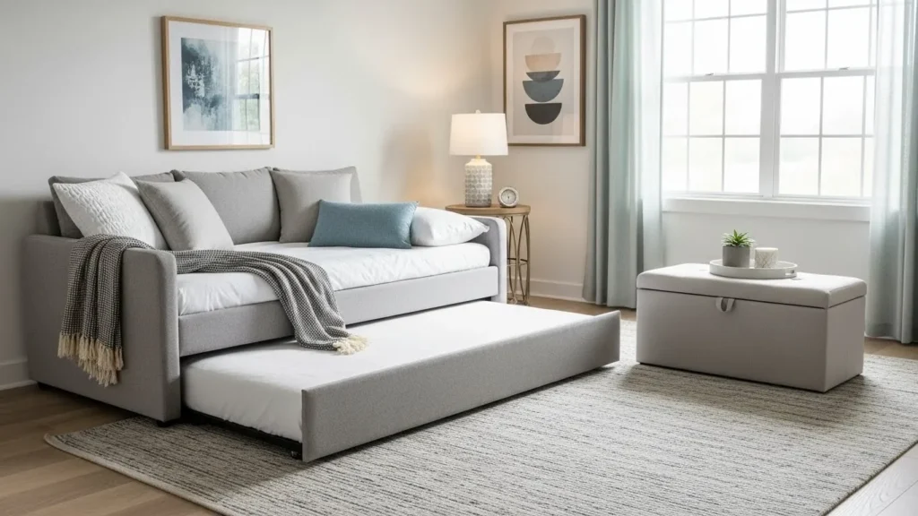 Multi-functional furniture in a guest bedroom