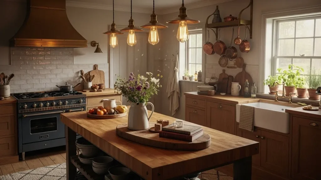 Vintage kitchen lighting with Edison bulbs
