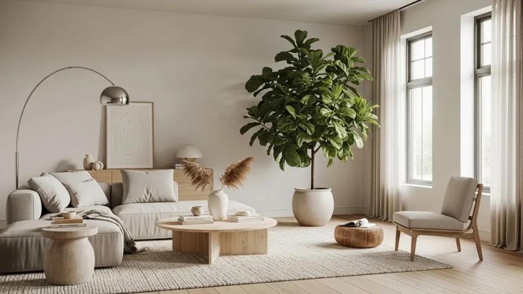 Modern organic decor with indoor plants and natural greenery