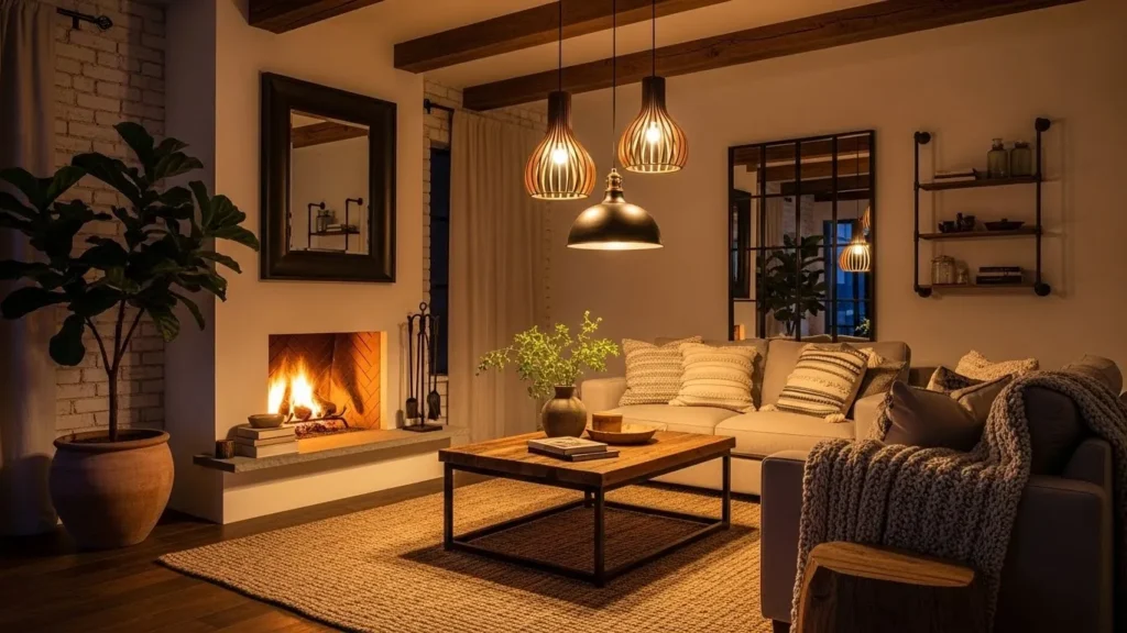 Warm lighting in modern rustic interior design
