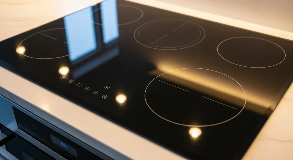Spotless and shiny glass cooktop after cleaning