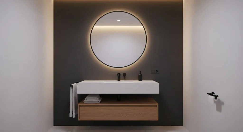 Dark gray accent wall in modern bathroom