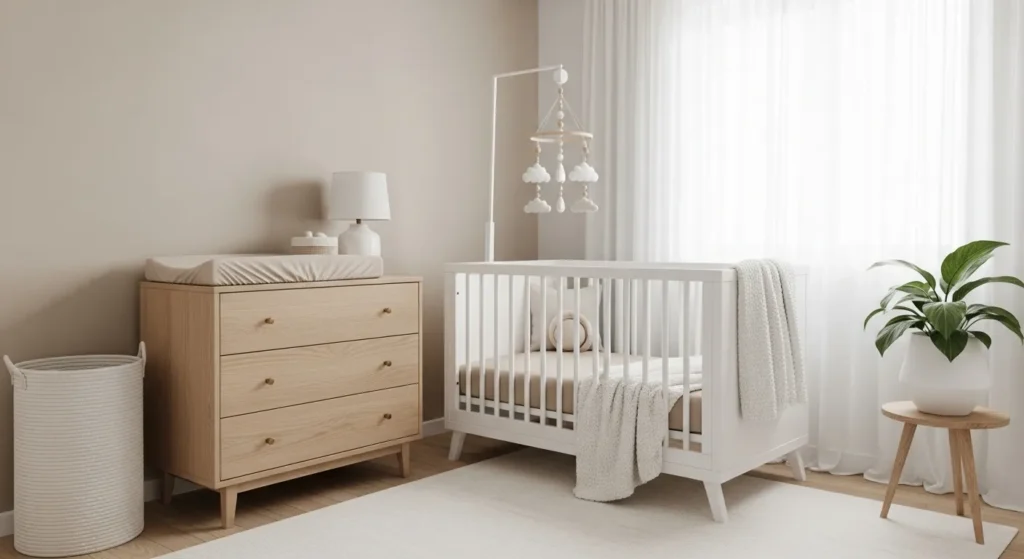 Cohesive color theme in minimalist nursery