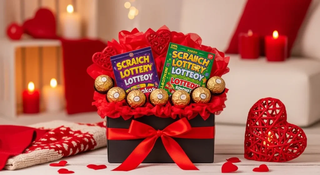 Romantic scratch off lottery ticket gift basket for couples