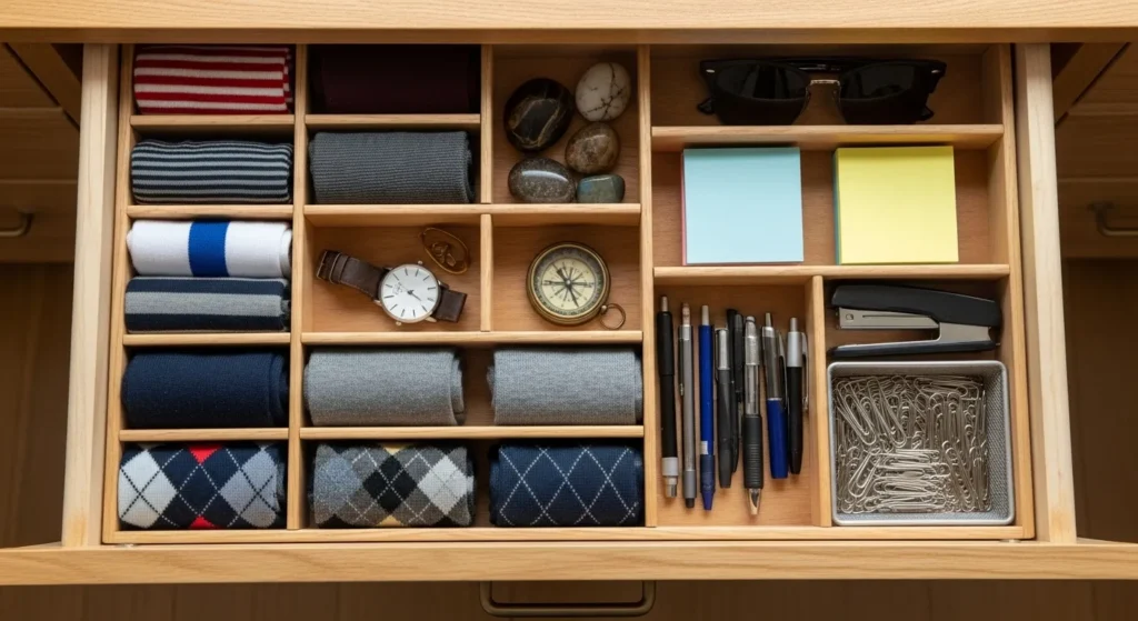 Drawer organizers keeping items separated and tidy