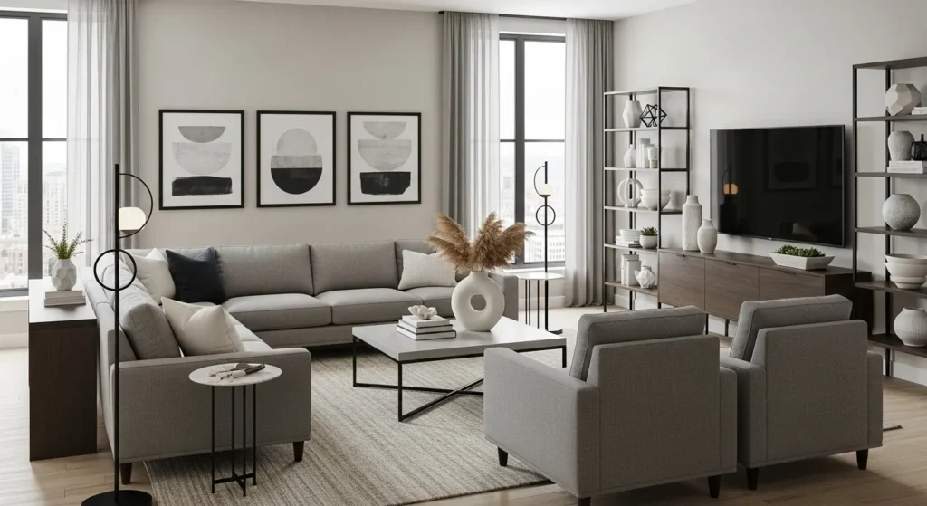 Cohesive color scheme in contemporary living room design