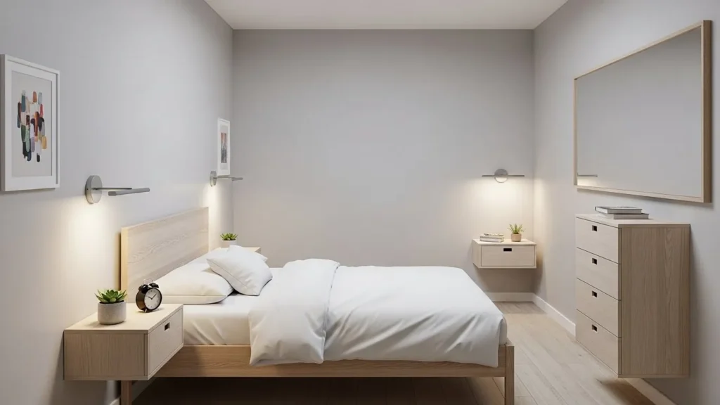 Narrow bedroom layout design idea