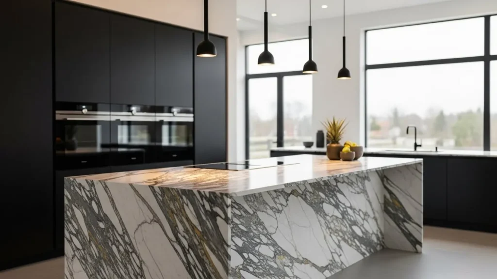Statement marble kitchen island design
