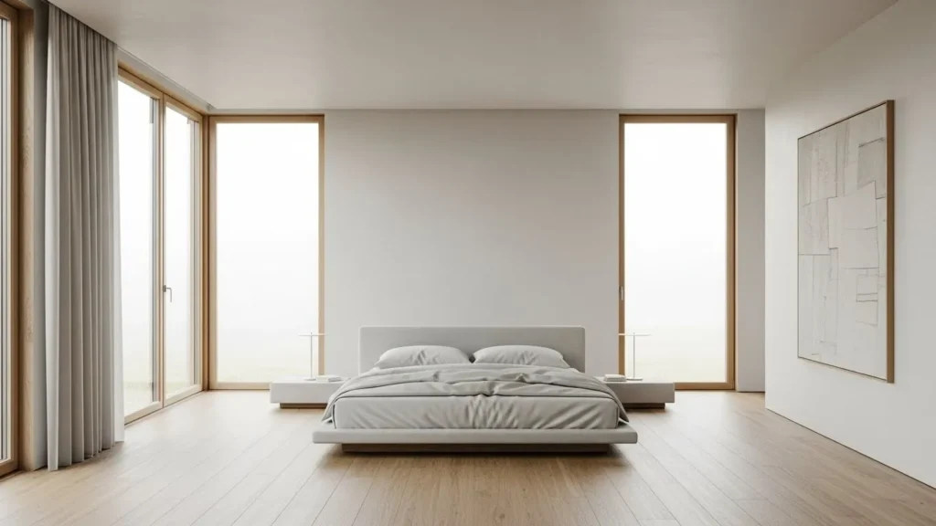 Minimalist bedroom with open space and clutter-free layout