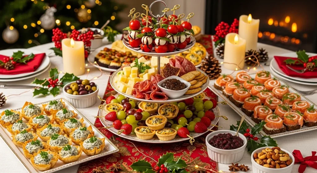Plated Christmas appetizers with elegant presentation