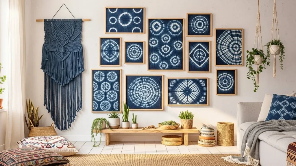 Indigo fabric DIY wall decor idea