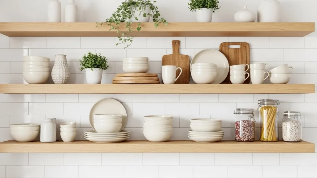 Open shelving interior design for modern homes