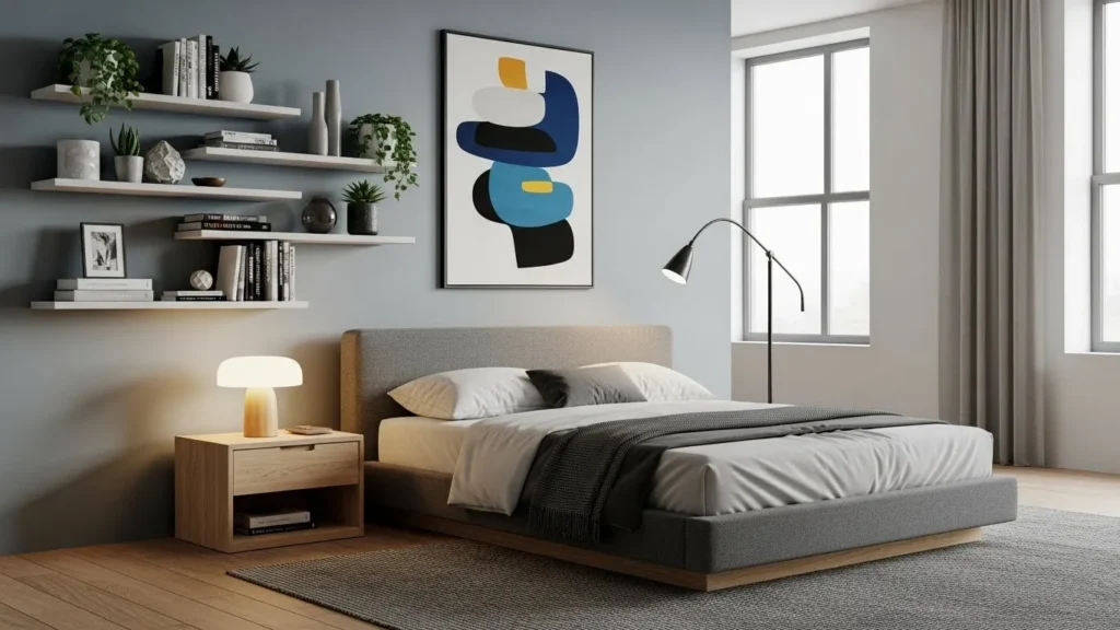 Asymmetrical bedroom layout idea