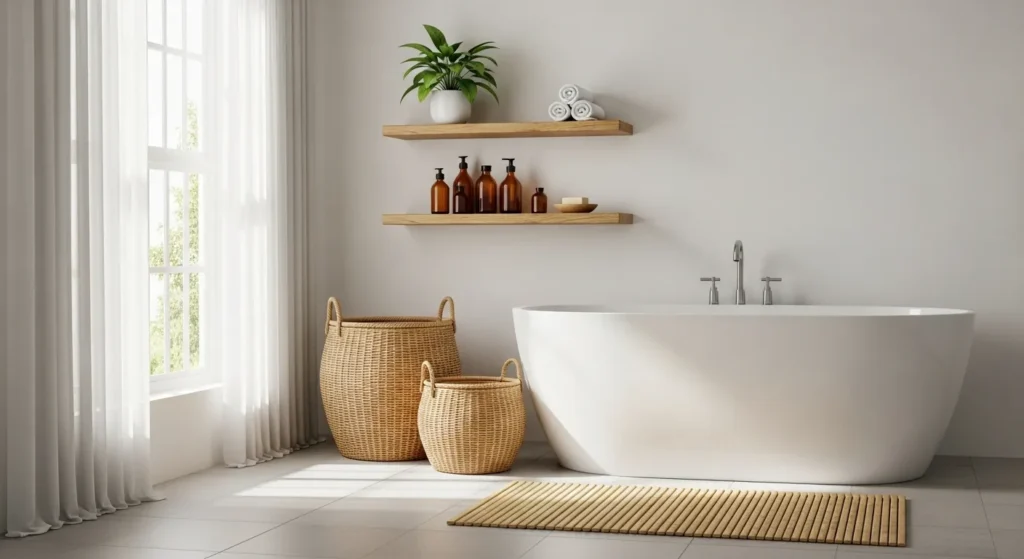 Bamboo and rattan bathroom decor