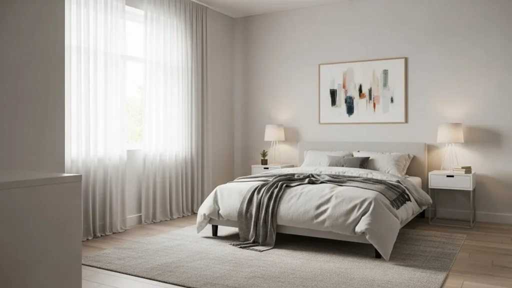 Cozy bedroom with clean, clutter-free space for a relaxing retreat