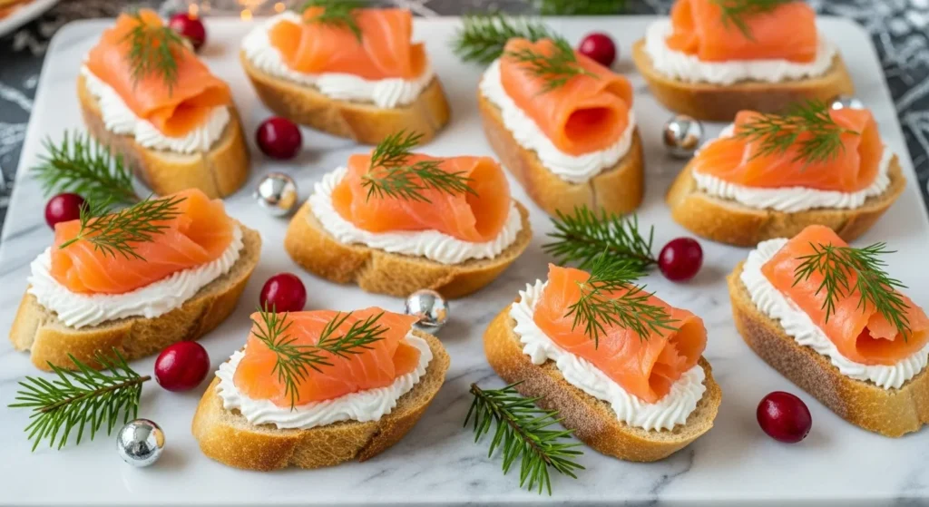 Smoked salmon crostini appetizer
