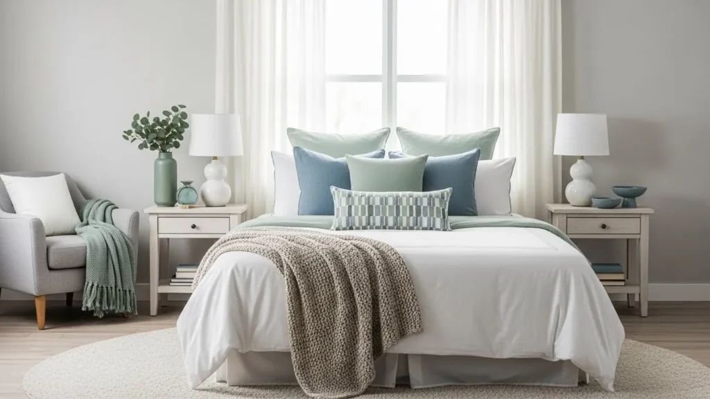 Calm accent colors in a master bedroom