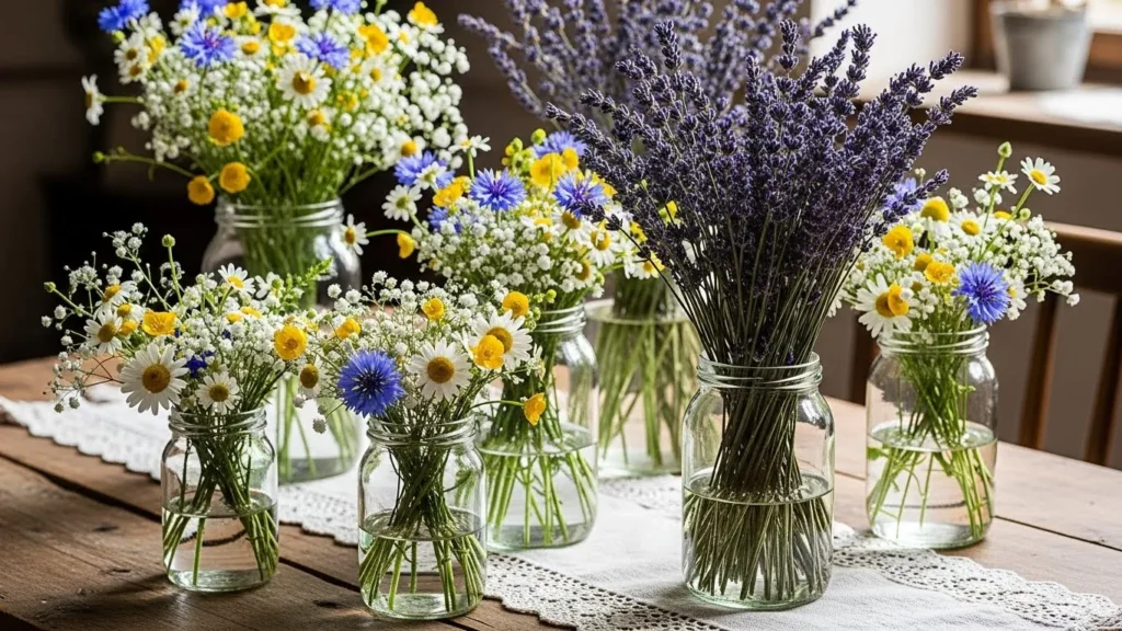 Fresh and dried flowers used in cottagecore decor