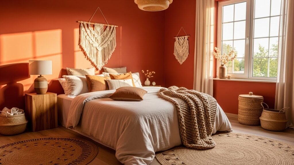 Terracotta bedroom wall color with warm earthy tones