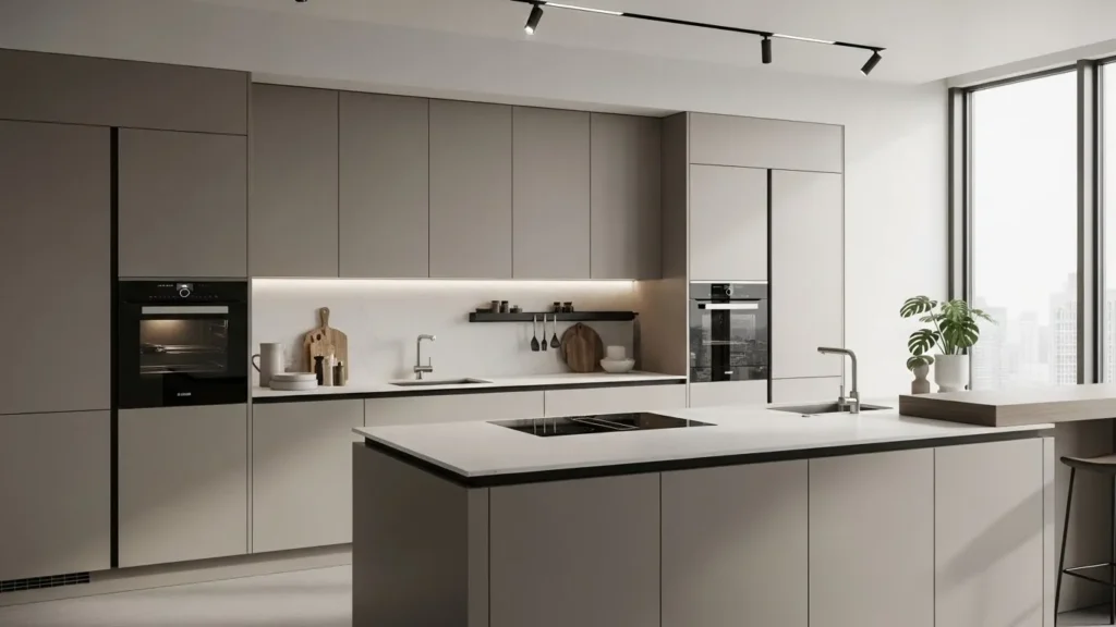 Minimalist cabinetry in open kitchen design