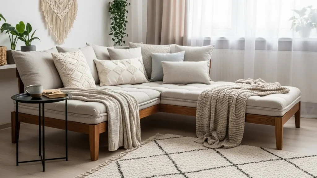 Daybed couch used in a bedroom setup