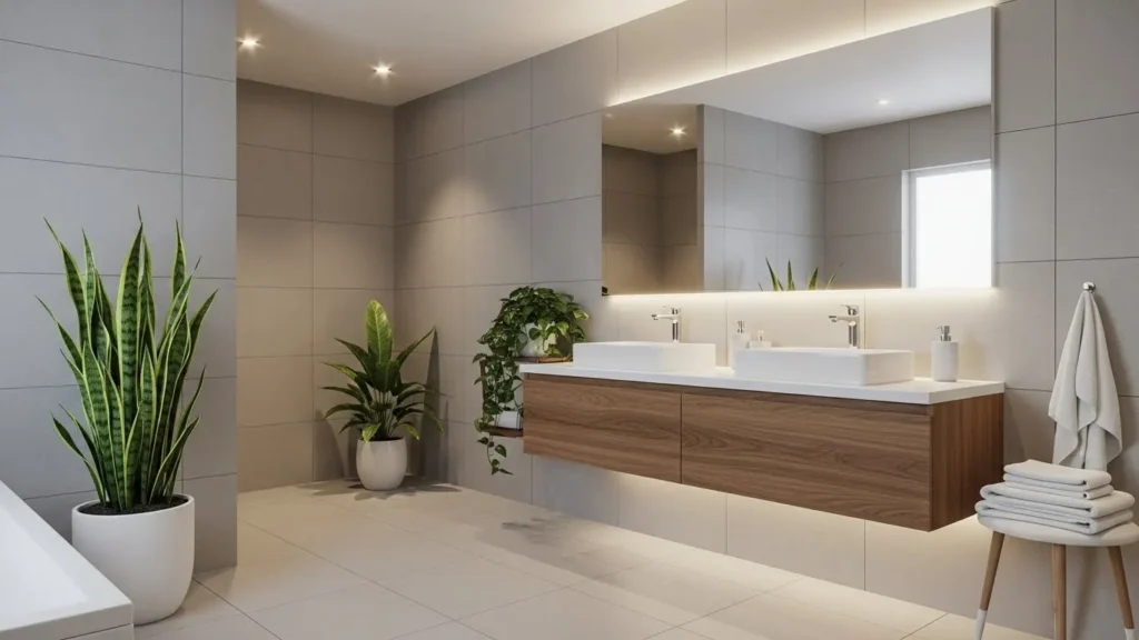 Spa-style bathroom interior with modern vanity