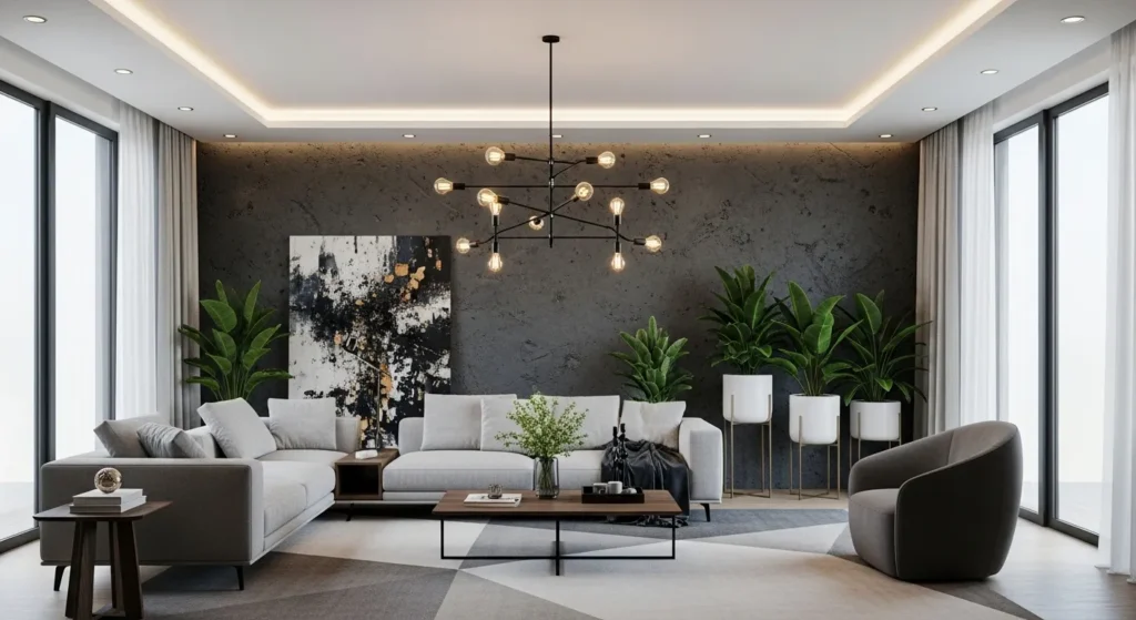 Bold accent wall in contemporary living room design