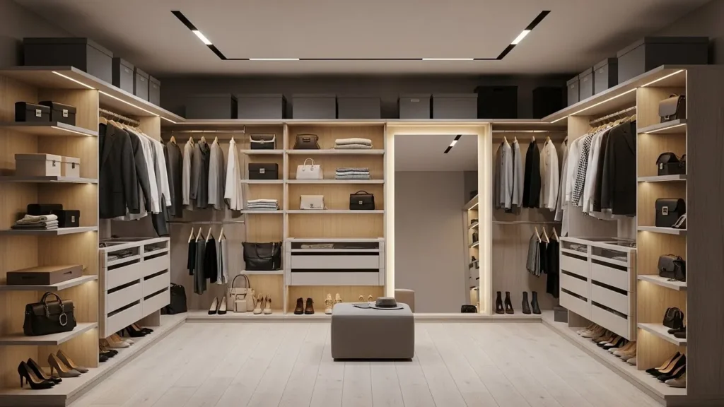 Organized walk-in closet interior design