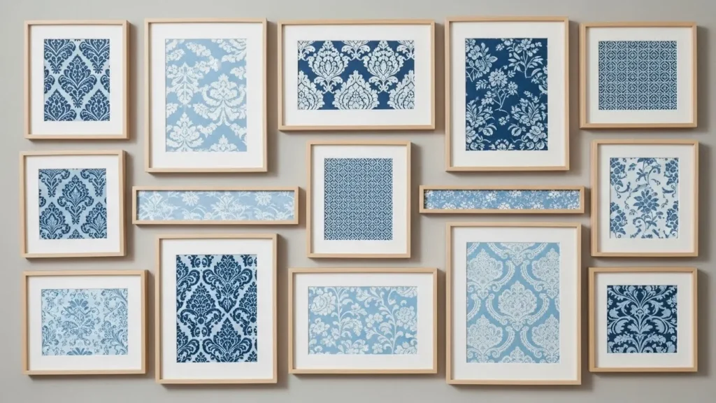 Framed blue wallpaper DIY wall decor