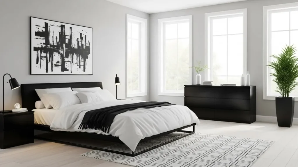 Light gray bedroom wall color with modern interior design