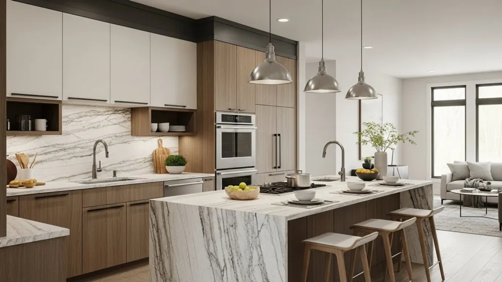 Textured surfaces in open kitchen design