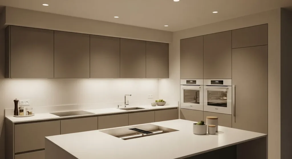 Modern matte beige kitchen cabinets