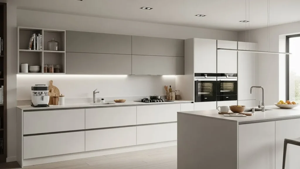 Handle-free cabinets creating a sleek modern kitchen