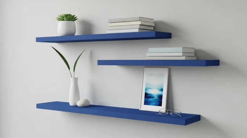 Blue floating shelves DIY wall decor