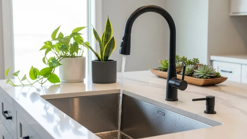 Matte black pull-down kitchen faucet