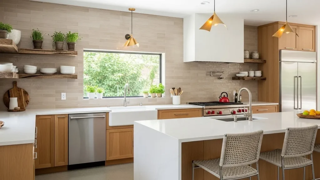 Timeless backsplash in organic modern kitchen