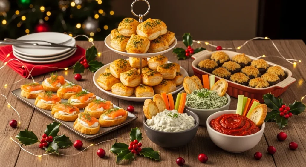 Elegant Christmas appetizer spread