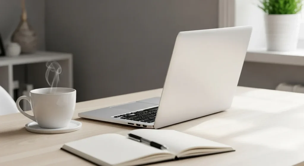 Minimalist workspace representing decluttering mindset