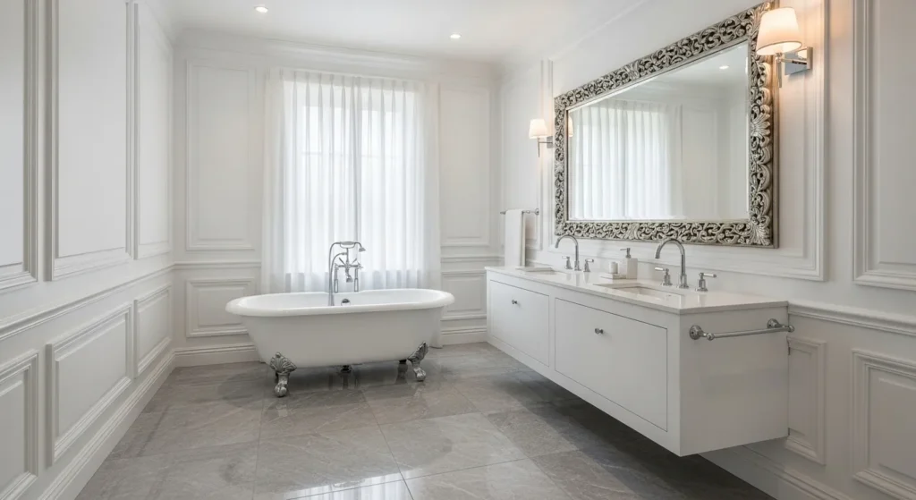 Gray and white modern bathroom design
