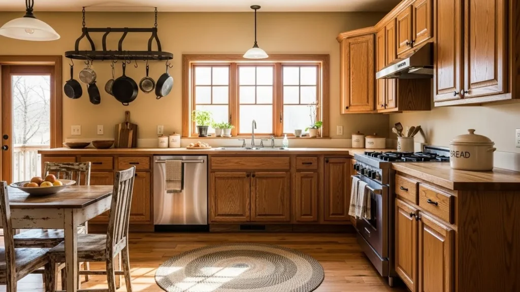 Warm kitchen with wooden cabinets and natural light for a cozy earthy interior