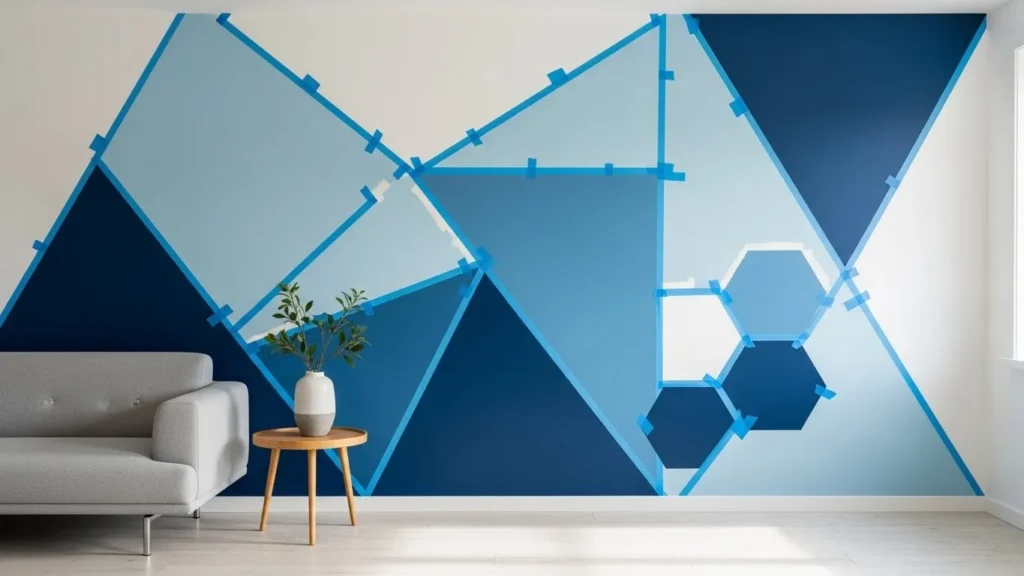 Geometric blue wall paint DIY design